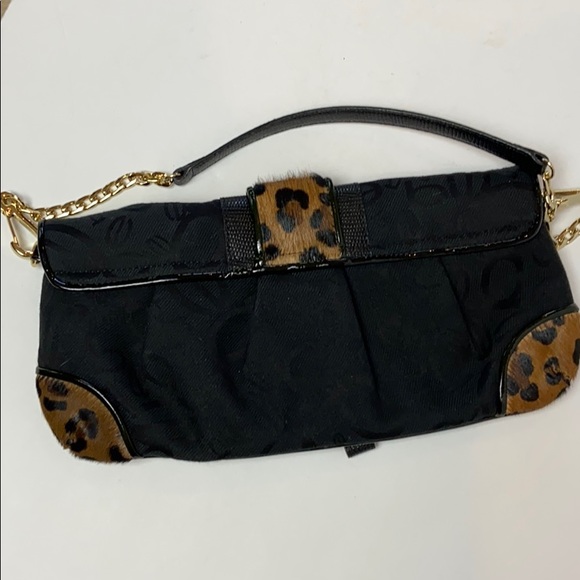 Bebe Clutch Black Cowhide Leopard Print Bag - Picture 5 of 8